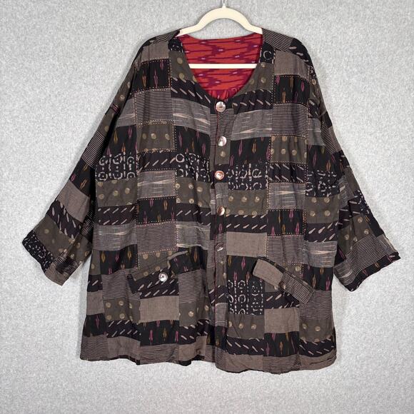 Patchwork Quilted Reversible Jacket XXL Ikat Lagenlook Artsy Art to Wear Boho - Picture 1 of 16